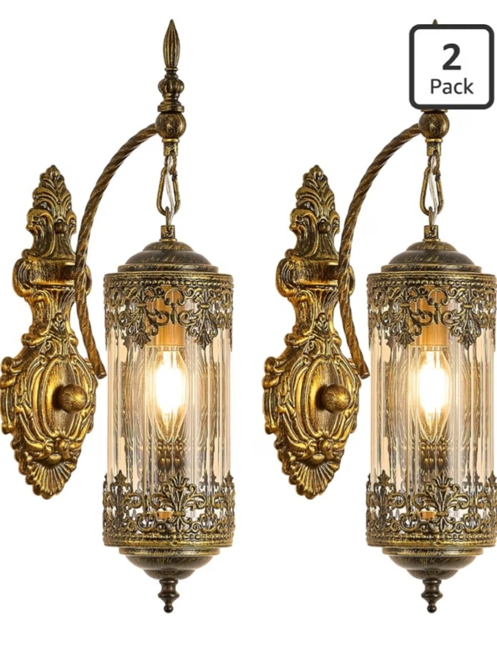 Mid Century Rustic Gold Glass Wall Lamps Hardwired Gothic Wall Lighting Set Of 2